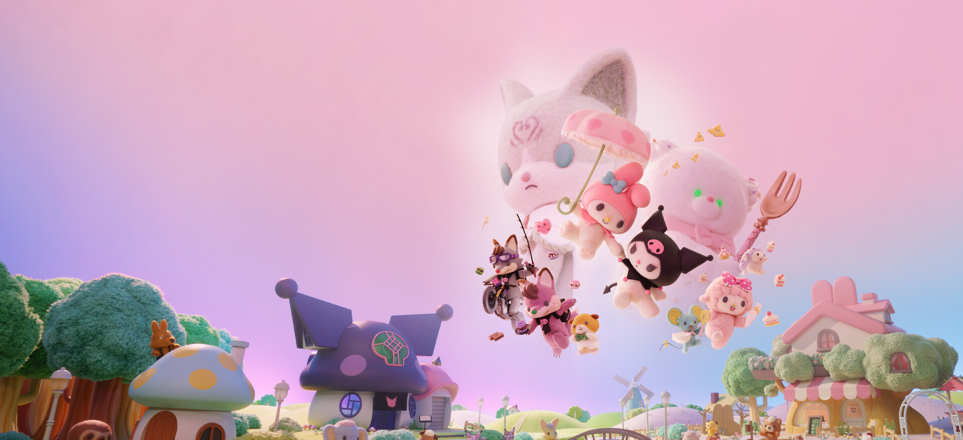 Netflix My Melody & Kuromi ５種セット ネトフリ Netflix series My Melody & Kuromi Mascot SET 5 Plush 14cm Fluffy